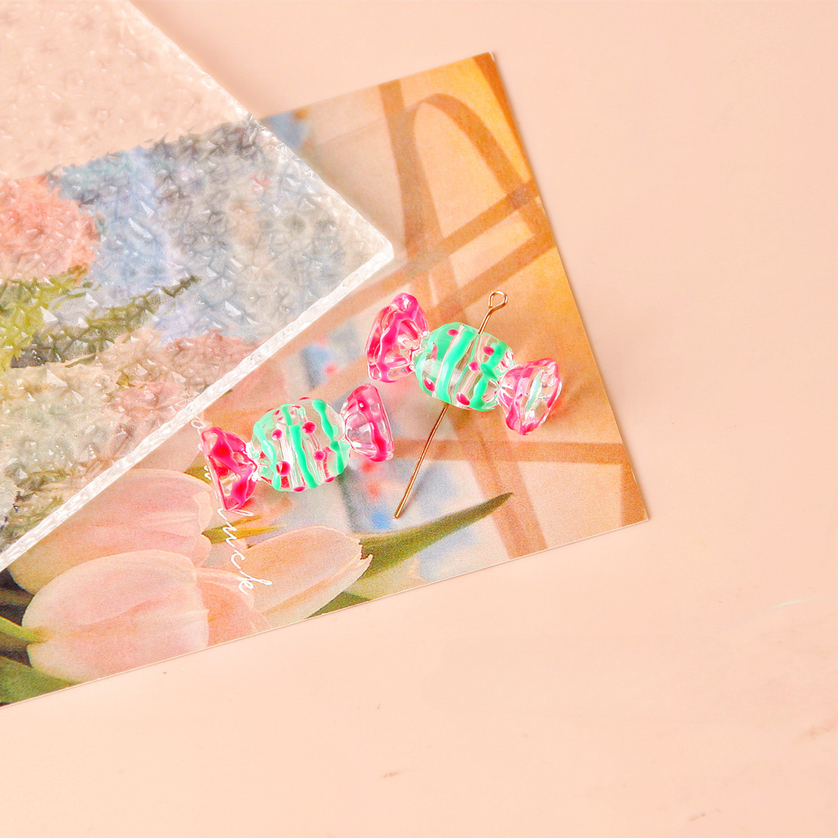 Wholesale 2pcs/pack Acrylic Hand-Painted Wave Dot Straight Hole Candy Beads